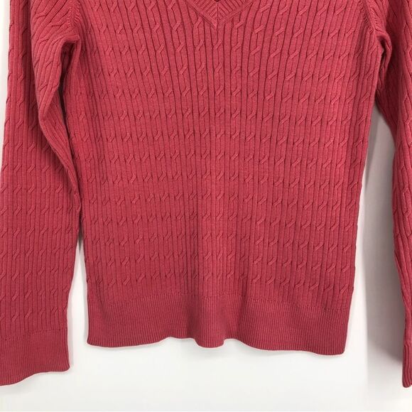 Talbots Sweater Womens Medium Pink V Neck‎ Cable Knit Jacquard Pima Cotton - Picture 3 of 6